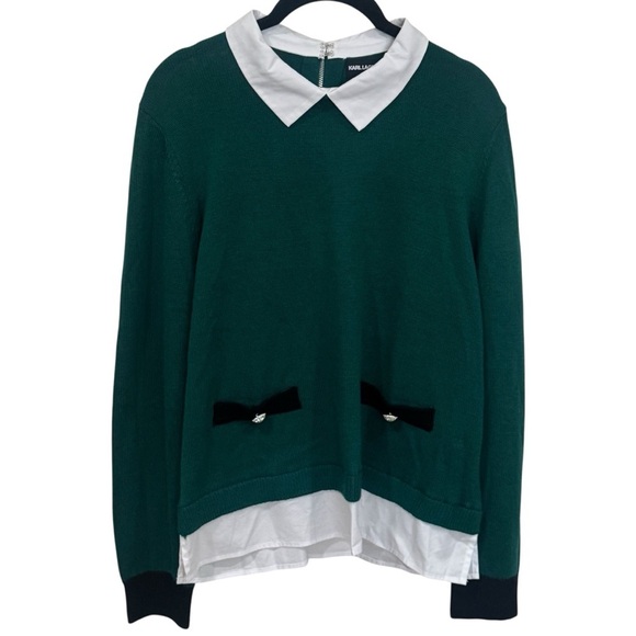 Karl Lagerfeld Layered Look Wool Blend Sweater in Veridian Green Women’s Size L - Picture 4 of 13
